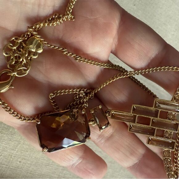 CAROLEE Vintage Gold Necklace with Brown Crystals & Heart Tag – 18” Total - Picture 12 of 17